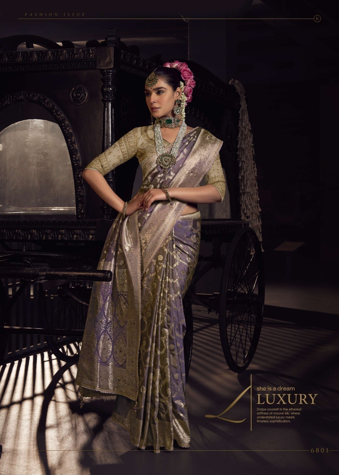 Pure Viscose Tissue with Handworked Pallu  Contrast Designer Embroidered heavy Blouse