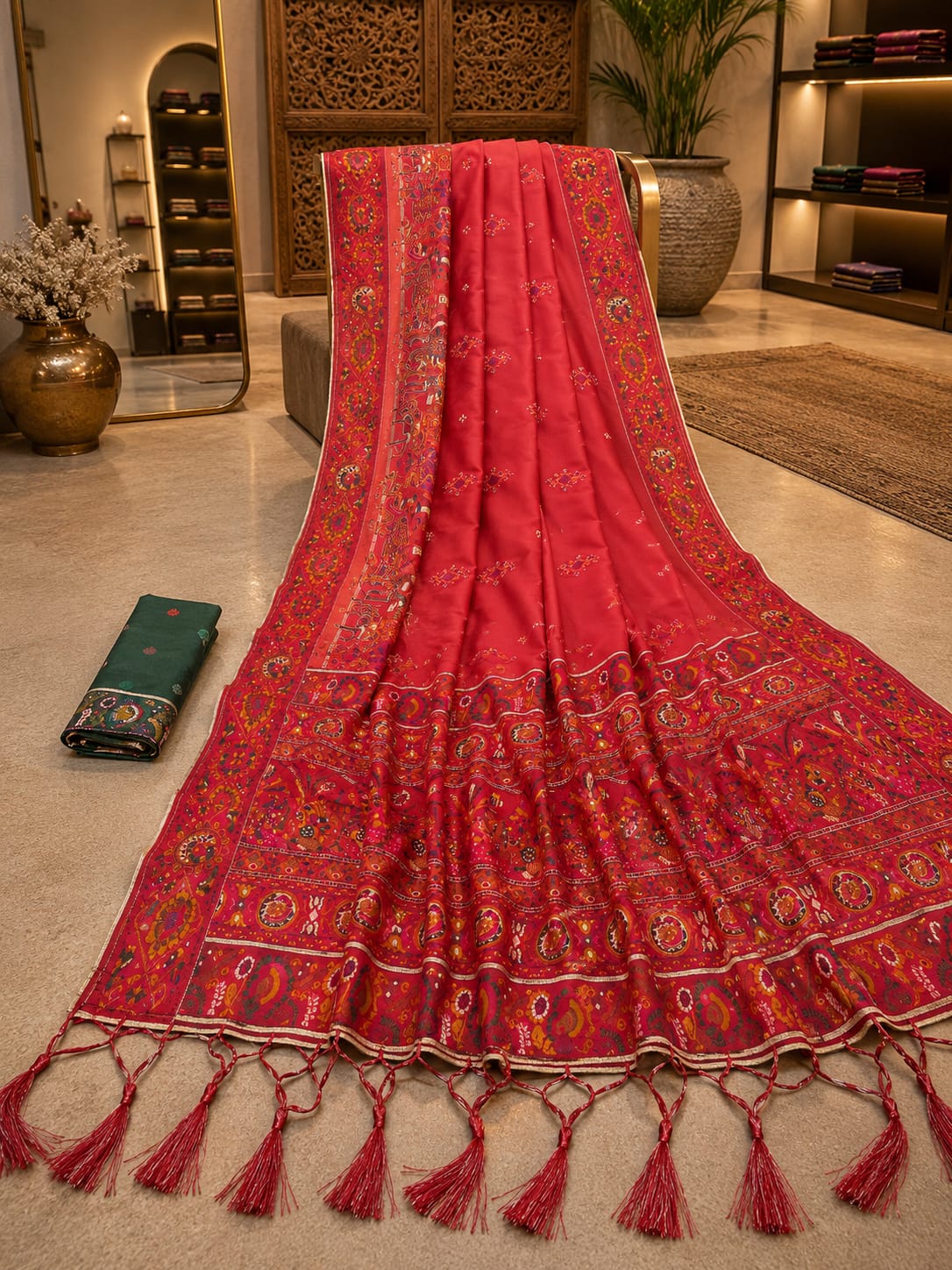 crafted from luxurious fabric Soft Silk material WITH  Pashmina work Saree