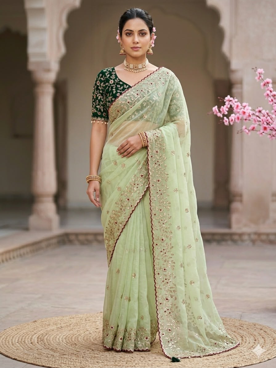 Premium  Jimmy Choo fabric C - pally designer embroidery  work Saree