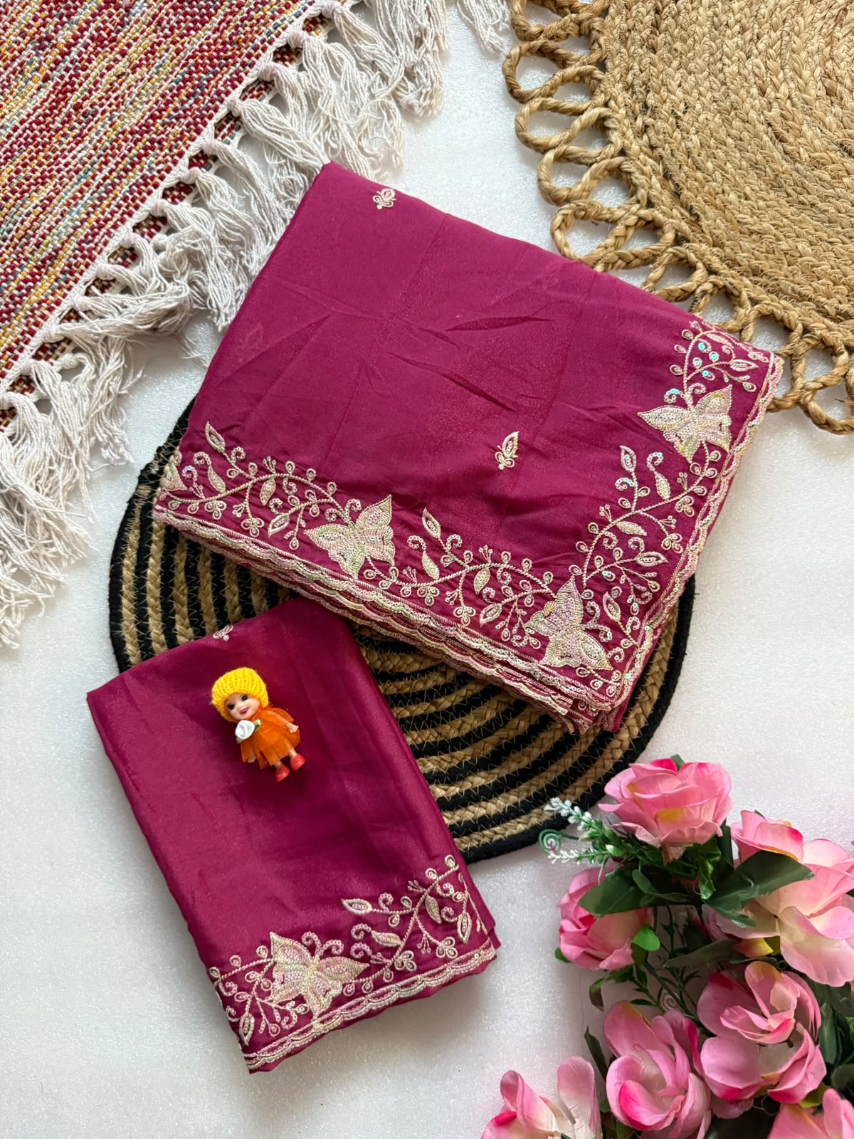 Pure Star Georgette with c pallu embroidery work with sequences and cut work border