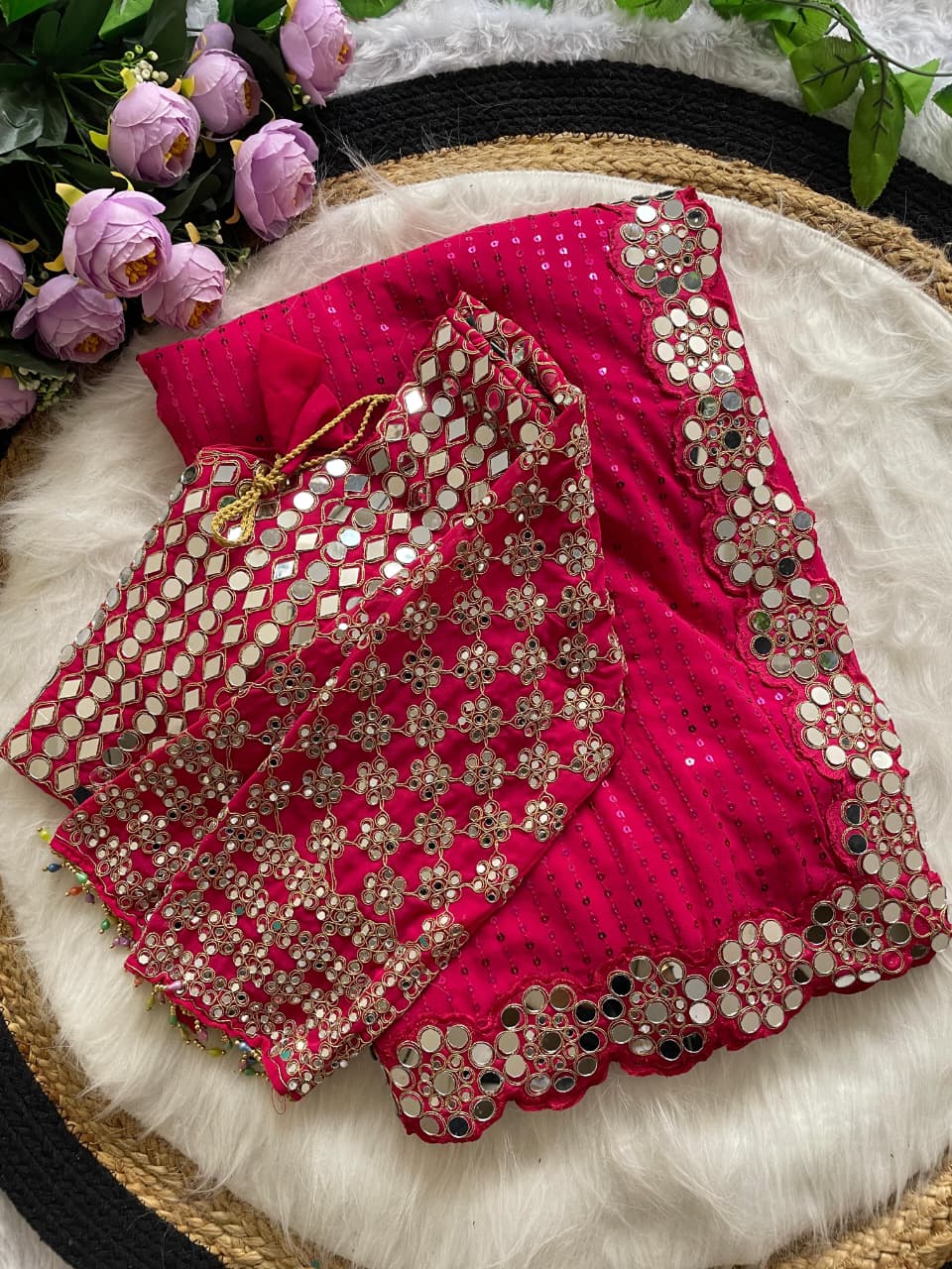 New Launching Bollywood BlockBuster Orignal Mirror Design Saree