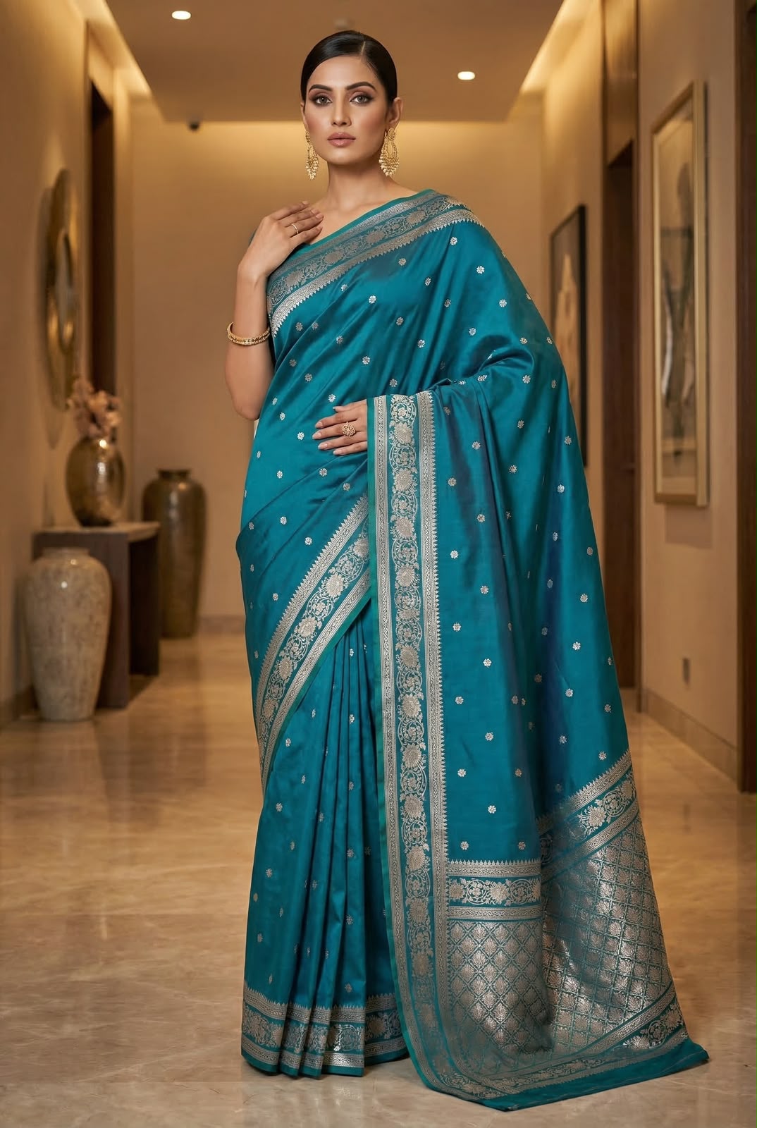 Soft And pure banarasi silk saree with self weaving design all over the sarees