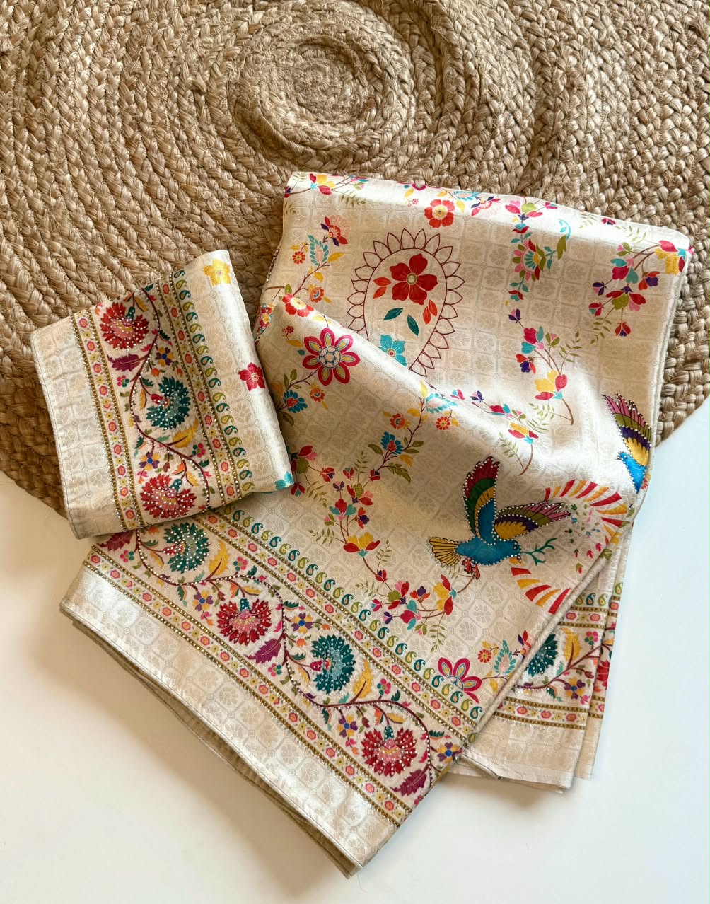 Position Print Tyap UHD Digital Pashmina Test print With Pure Rainbow shed Saree