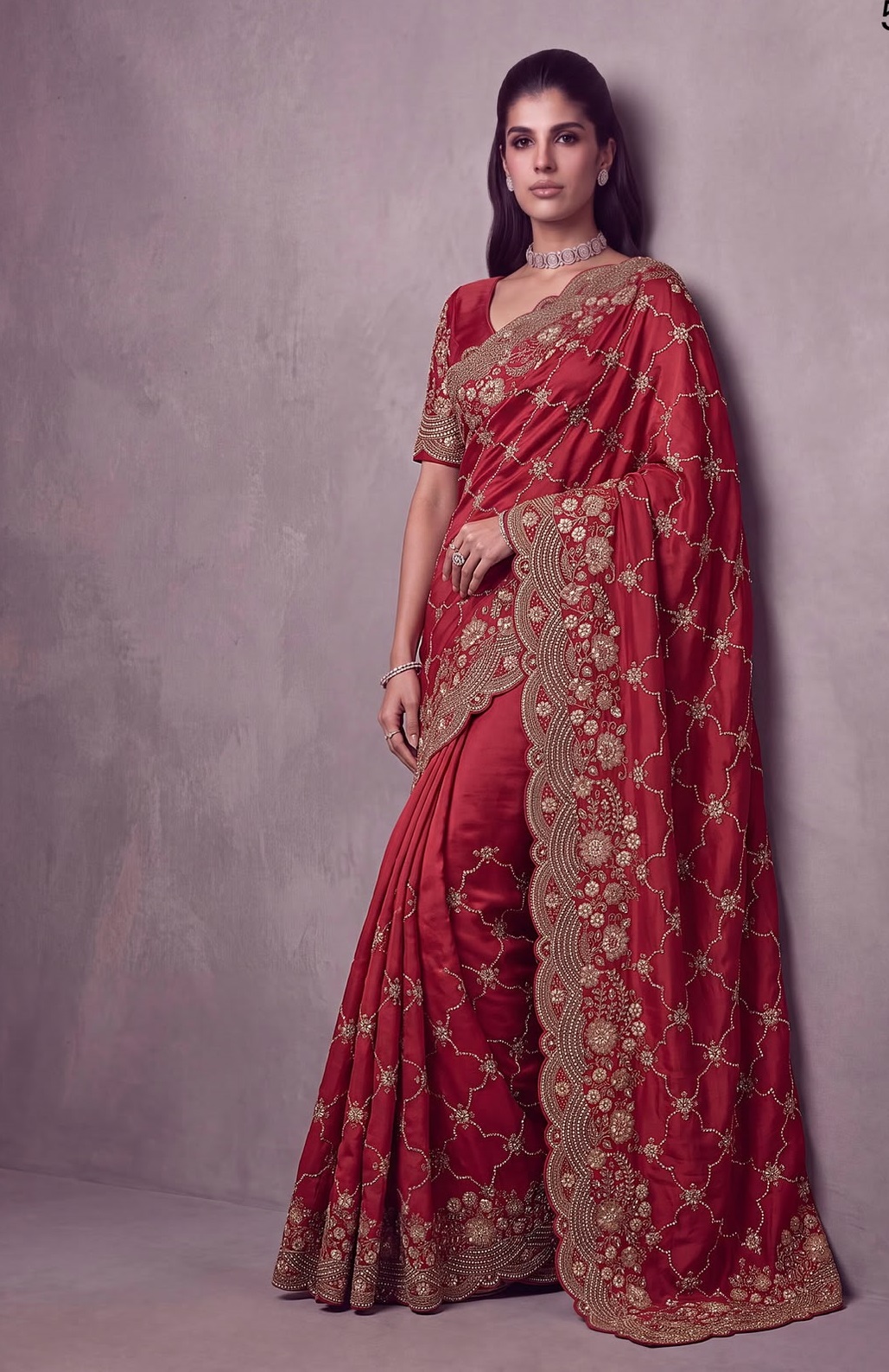 Premium Satin Silk Metalic Dori Embroidered Saree