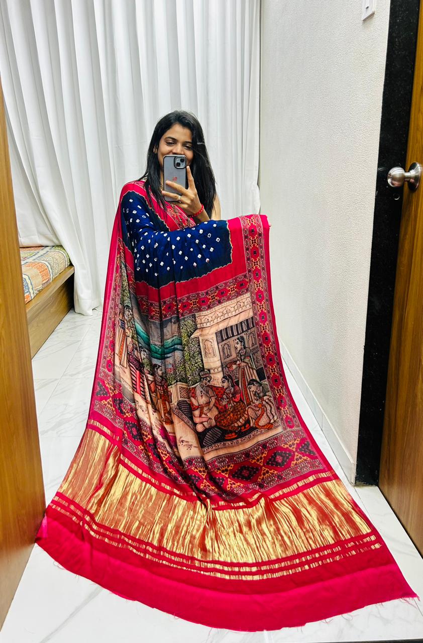 Pure Modal with Nakshi kaam Pallu & Border & Ajrakh Print all over Saree