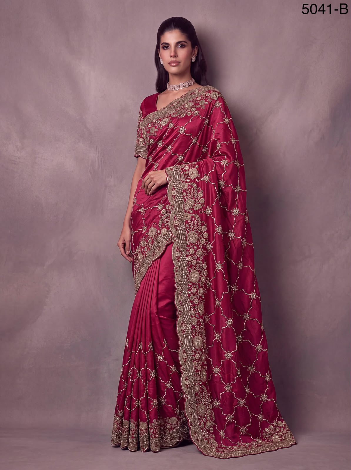  Premium Satin Silk Metalic Dori Embroidered Saree