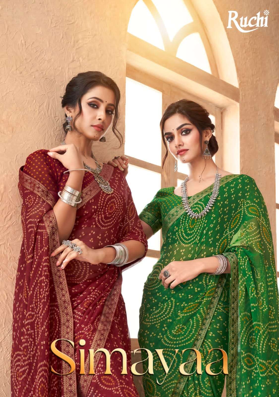 CHIFFON BANDHNI SAREE ATTACHED WITH BANARSI BORDER